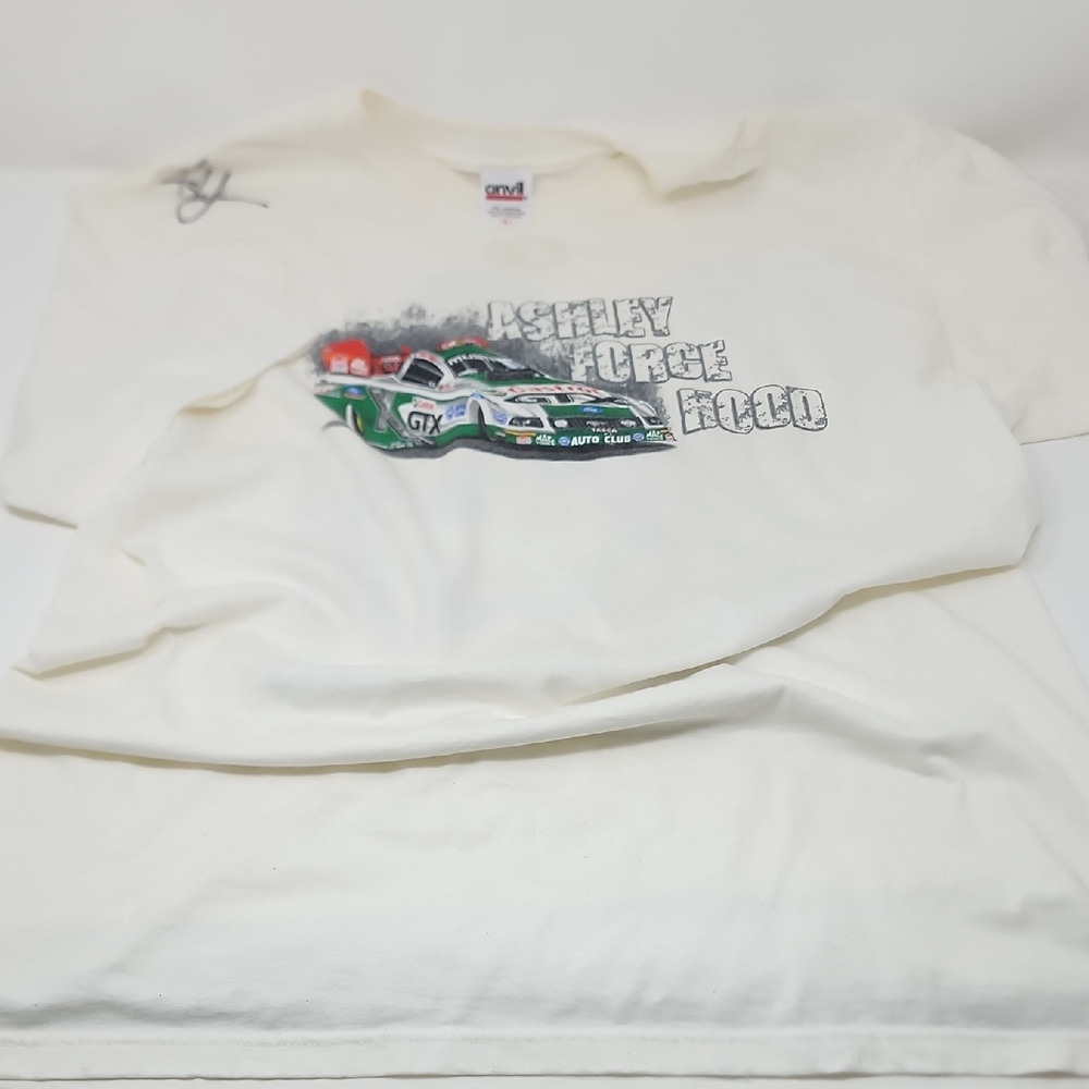 Y2K 2009 Autographed Ashley Force Hood Racing Graphic White T-Shirt